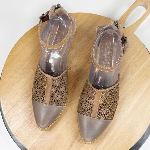 L’Artiste Spring Step Pauletta Laser Tooled Leather Boho Shoes Taupe Grey 37 - Picture 3 of 13